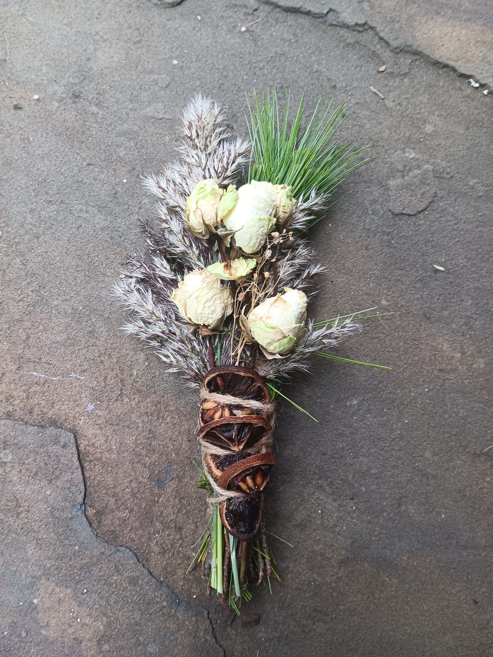 Handcrafted Dried Floral Bouquet in Cream and Green